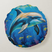 油絵イルカ ラウンドクッション (裏面)