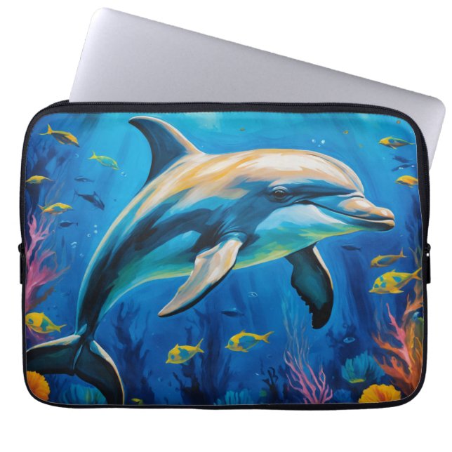 油絵イルカ ラップトップスリーブ (正面)