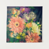 油絵スタイルの花束，イラストレーション タペストリー (正面(横))