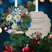 油絵スタイルクリスマスフローラと牡丹 オーナメントカード