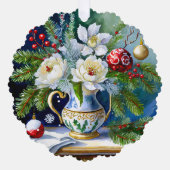 油絵スタイルクリスマスフローラと牡丹 オーナメントカード (正面)