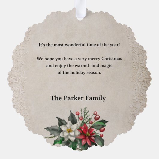 油絵スタイルクリスマスフローラと牡丹 オーナメントカード (裏面)