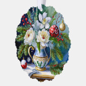 油絵スタイルクリスマスフローラと牡丹 オーナメントカード (左)