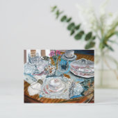 油絵スチル中国ティーセット食器 ポストカード (スタンド正面)