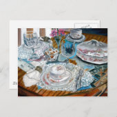 油絵スチル中国ティーセット食器 ポストカード (正面/裏面)