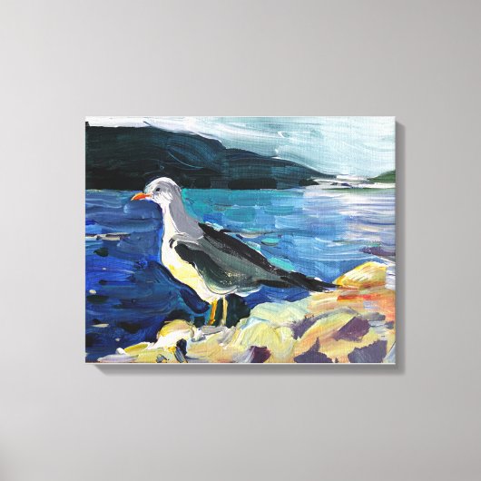 油絵モダン山と開花樹 キャンバスプリント (正面)