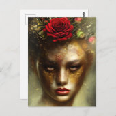 油絵動揺してヴィンテージ焼けエッジ女性 ポストカード (正面/裏面)