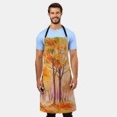 油絵山水 – カラフル秋林 エプロン (着用した状態)