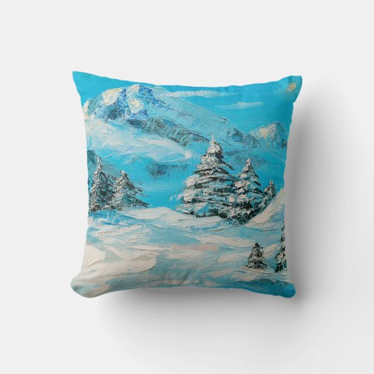  油絵、冬山水図（春） クッション (正面)