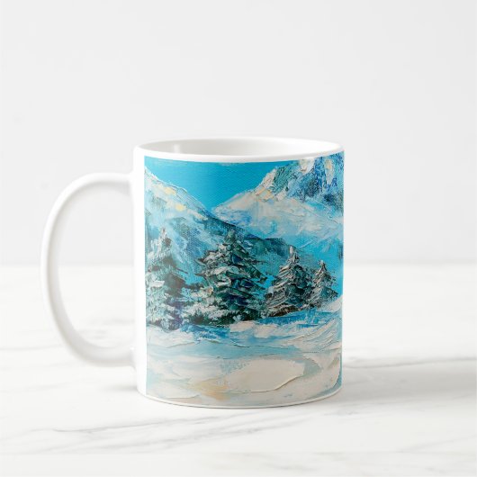 油絵、冬山水図(春) コーヒーマグカップ (左)