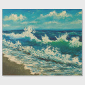 油絵,海ビーチ,美しい波 ラッピングペーパー (フラット)