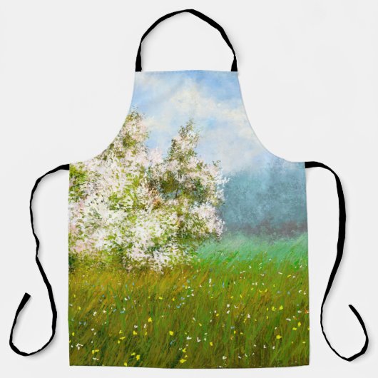 油絵：田園風景、野の花 エプロン (正面)