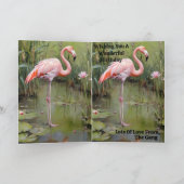 油色彩の鮮やかピンクフラミンゴ池,誕生日カード カード (内部)
