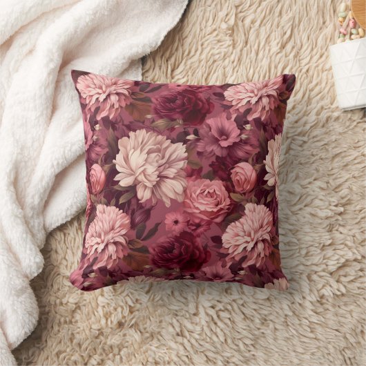 油色彩の鮮やかフラワーブルゴーニュ赤面ピンク クッション (ブランケット)