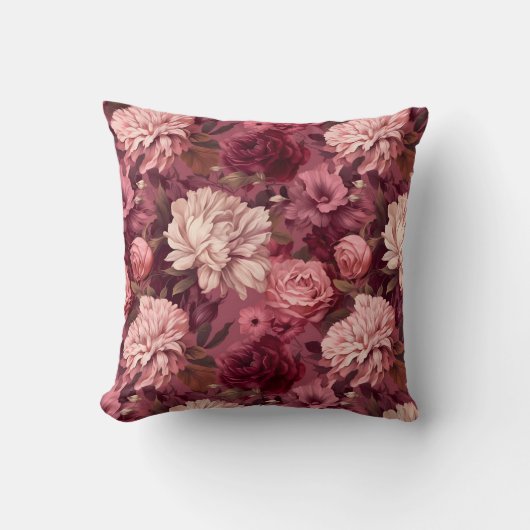 油色彩の鮮やかフラワーブルゴーニュ赤面ピンク クッション (正面)