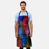 「油」で皮を剥いた青と赤の絵を描材 エプロン (着用した状態)