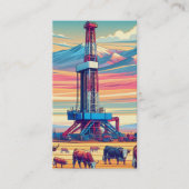 油・ガス産業掘削装置と牛 名刺 (正面)