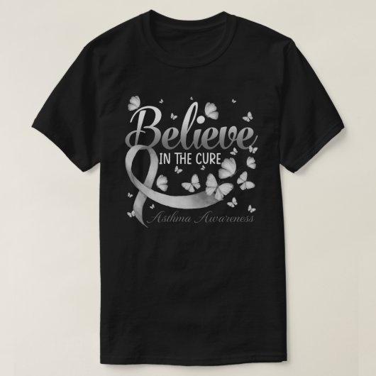 治信じ喘息認識度蝶 Tシャツ (デザイン正面)