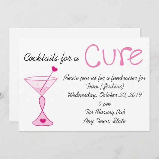 治療の招待状のための乳癌かカクテル 招待状 (正面/裏面)