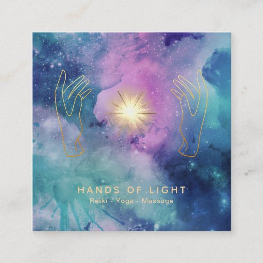 *~*治療手の宇宙宇宙星ライト スクエア名刺 (正面)
