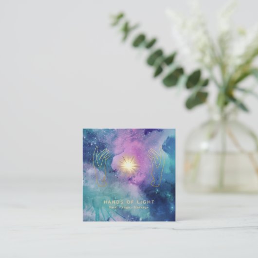 *~*治療手の宇宙宇宙星ライト スクエア名刺 (スタンド正面)