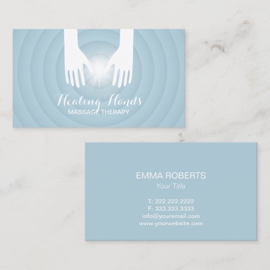 治療手の淡いブルーのマッサージのセラピーのスパ 名刺 (正面/裏面)