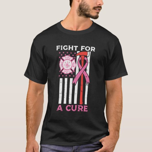 治癒消防士の米国の国旗の乳がんの闘い Tシャツ (正面)