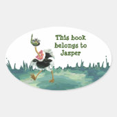 沼のダチョウ競走 楕円形シール (正面)