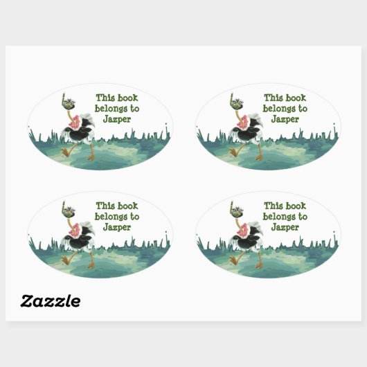 沼のダチョウ競走 楕円形シール (シート)