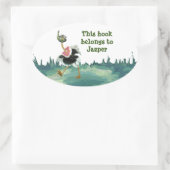 沼のダチョウ競走 楕円形シール (バッグ)