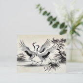 沼のツル二羽の求愛の踊り中国の ポストカード (スタンド正面)