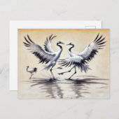 沼のツル二羽の求愛の踊り中国の ポストカード (正面/裏面)