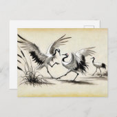 沼のツル二羽の求愛の踊り中国の ポストカード (正面/裏面)