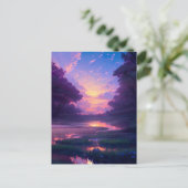 沼の上の神秘的な夕日 ポストカード (スタンド正面)