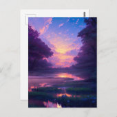 沼の上の神秘的な夕日 ポストカード (正面/裏面)