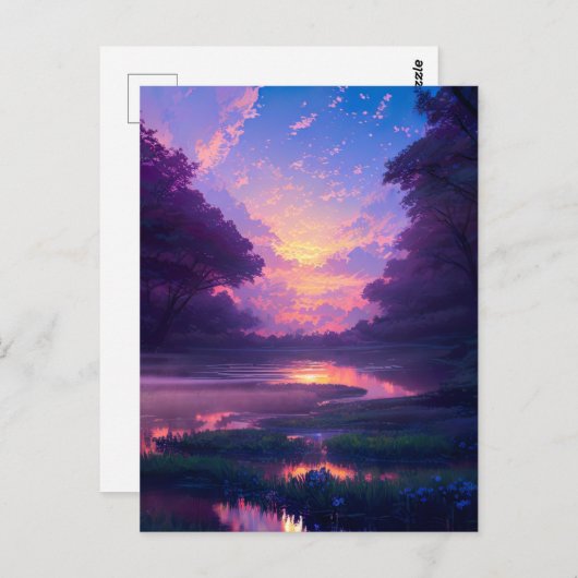沼の上の神秘的な夕日 ポストカード (正面/裏面)