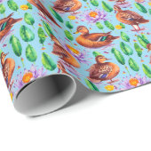 沼の模様の青い翼のティール（緑がかった色）のアヒル ラッピングペーパー (ロールコーナー)