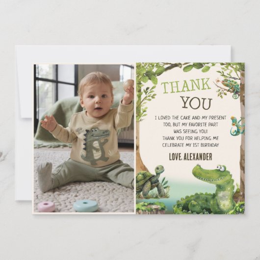 沼の爬虫類誕生日パーティーの写真 サンキューカード (正面)