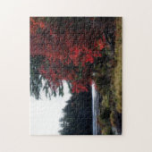 沼の秋の紅葉自然Orton効果 ジグソーパズル (縦)