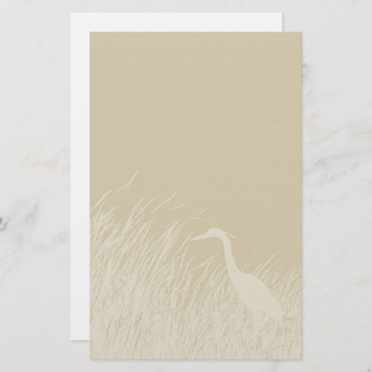 沼の草素晴らしの青いヘロンのシルエット 便箋 (正面/裏面)