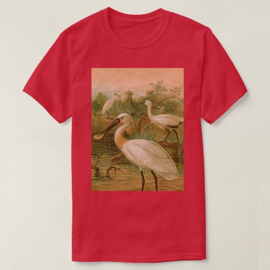 沼の近くを歩くスプーン三羽 Tシャツ (デザイン正面)