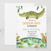 沼地の爬虫類の誕生日パーティーの招待状 招待状 (正面/裏面)