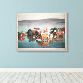 沼崎牧場の昼，牛，吉田博，ウッドカット キャンバスプリント (インサイチュ (ウッドフロア))