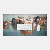 沼崎牧場の昼，牛，吉田博，ウッドカット デスクマット (キーボード&マウス)