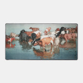 沼崎牧場の昼，牛，吉田博，ウッドカット デスクマット (正面)