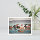 沼崎牧場の昼，牛，吉田博，ウッドカット ポストカード (スタンド正面)