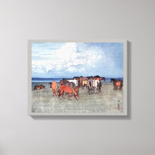 沼崎牧場,ウマ,吉田博,ウッドカット キャンバスプリント (正面)