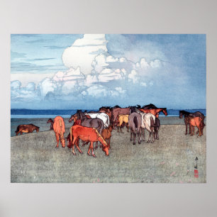 沼崎牧場,ウマ,吉田博,ウッドカット ポスター