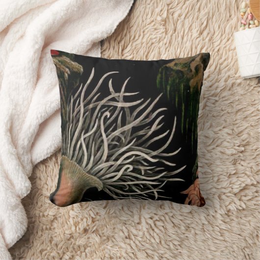 沿岸いそぎんちゃくの航海のなデザインの黒い枕 クッション (ブランケット)