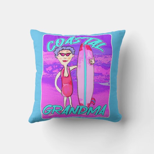 沿岸おばあちゃんビーチトレンドカートゥーンサーファー クッション (裏面)